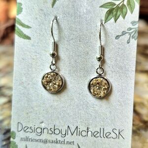 New! 8mm Faux Druzy Gold Color Earrings